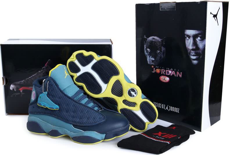 Discount Air Jordan 13 (XIII) Vintage Hardback Edition Navy Blue Yellow Sneakers